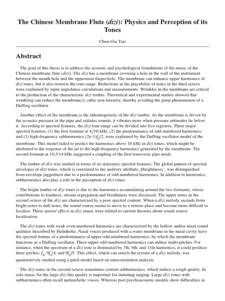 The Chinese Membrane Flute (Dizi) Physics and Perception of Its PDF