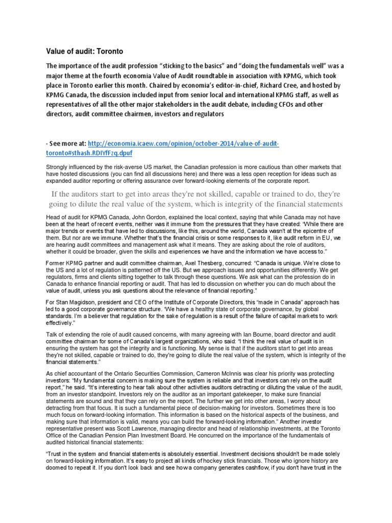 Value of Audit - Canada | PDF | Audit Committee | Audit
