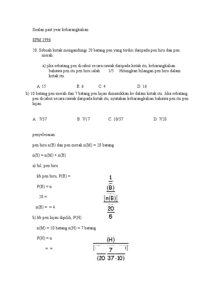 Soalan Past Year Kebarangkalian Pdf