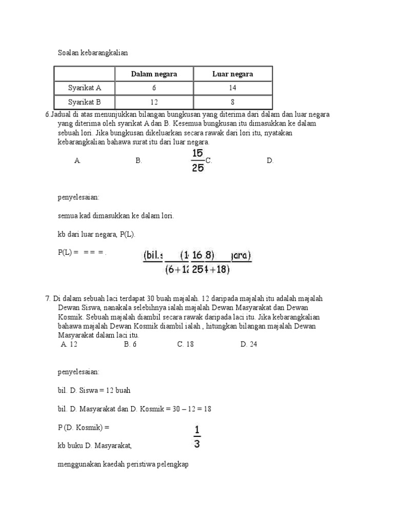 Soalan Kebarangkalian Pdf