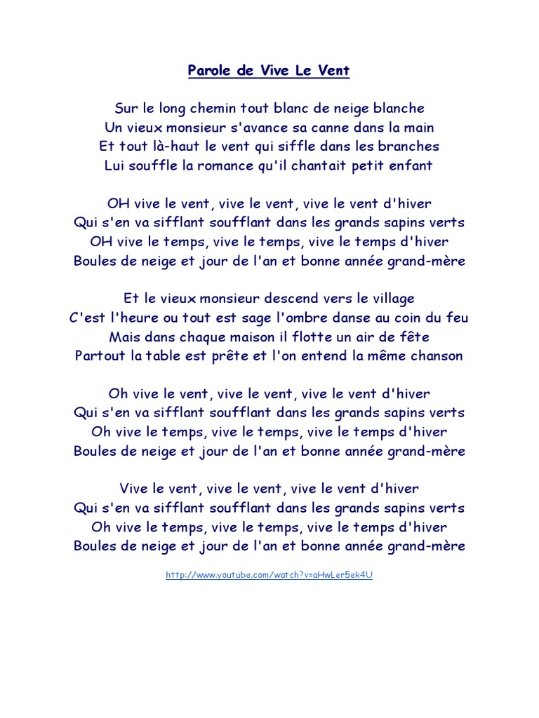 Vive Le Vent D'hiver Paroles Francais Vive le vent.pdf | Météo