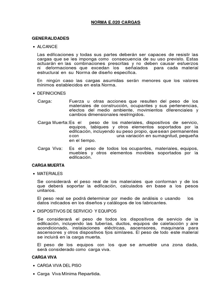 Norma e 020 Cargas - Impr | PDF | Velocidad del viento | Ingeniería
