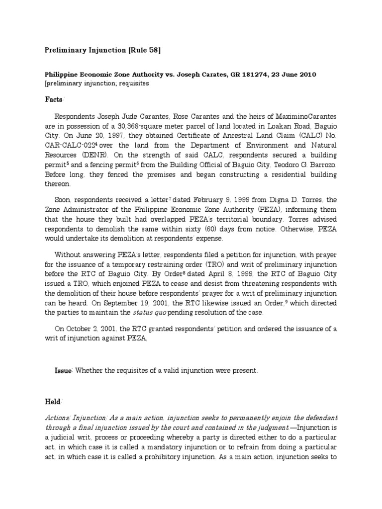 Preliminary Injunction CASES Injunction Equity (Law)