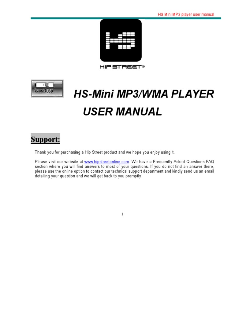 Hs-Mini Mp3/Wma Player User Manual: Support | PDF | Mp3 | Windows Vista