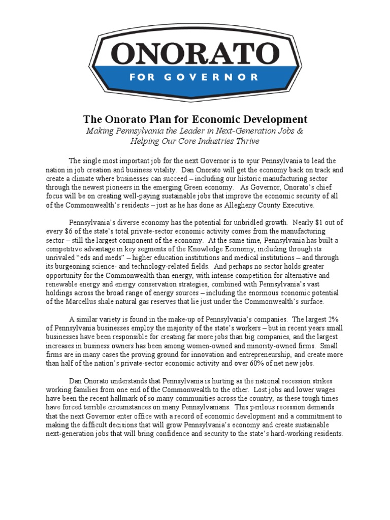 Onorato Economic Development Plan | PDF