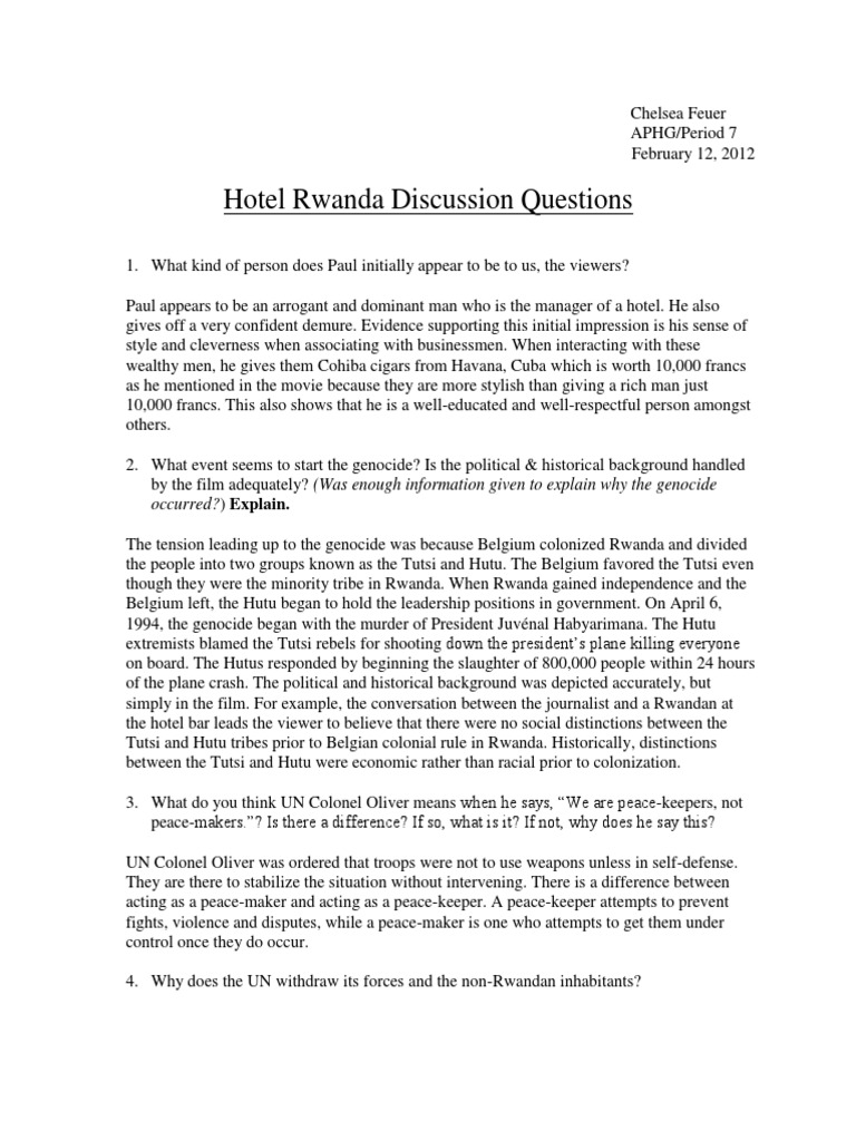 Hotel Rwanda Discussion Questions Pdf Rwandan Genocide Hutu