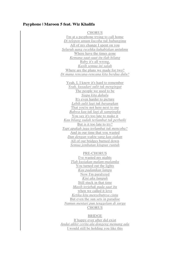 Lirik Lagu Payphone Lagu Ditulis Rekaman Lagu Diproduksi