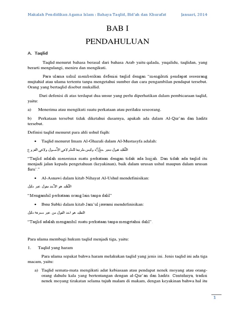 Bahaya Taqlid Bidah Dan Khurafat 