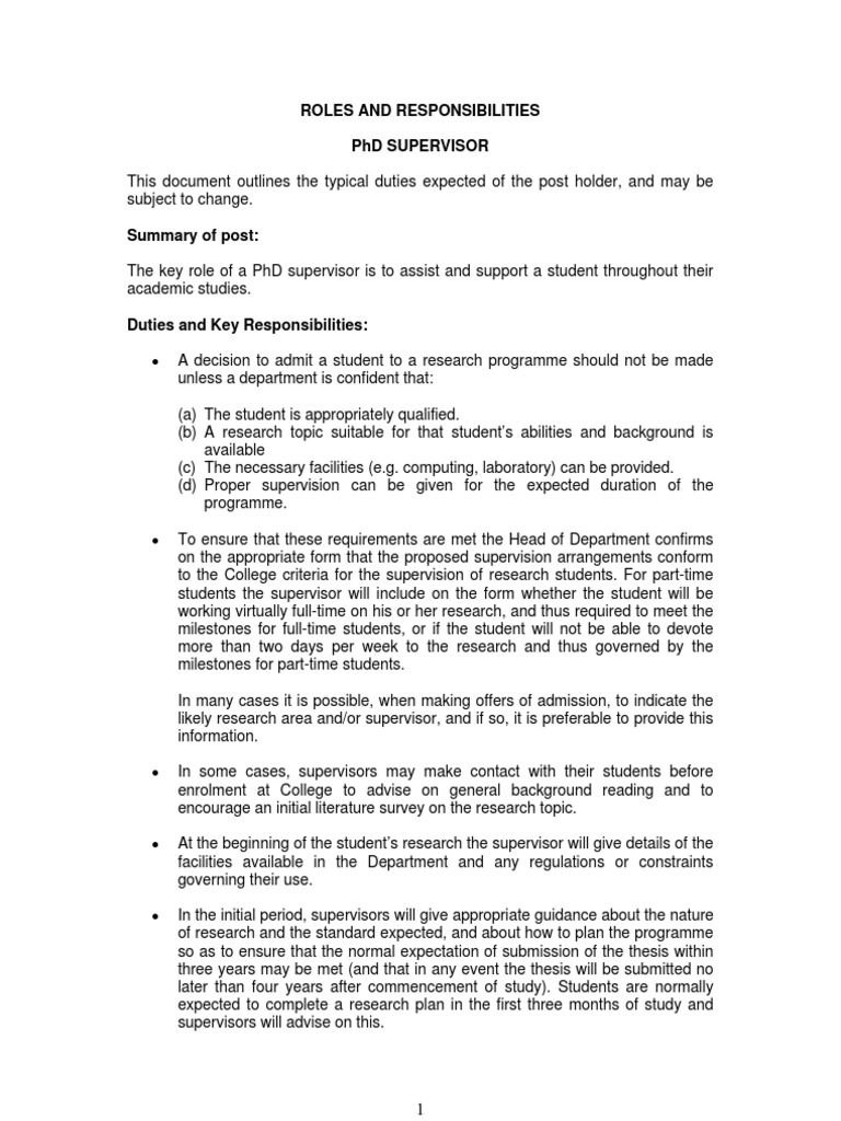 Roles and Responsibilities - PHD Supervisor | PDF | Doctor Of ...