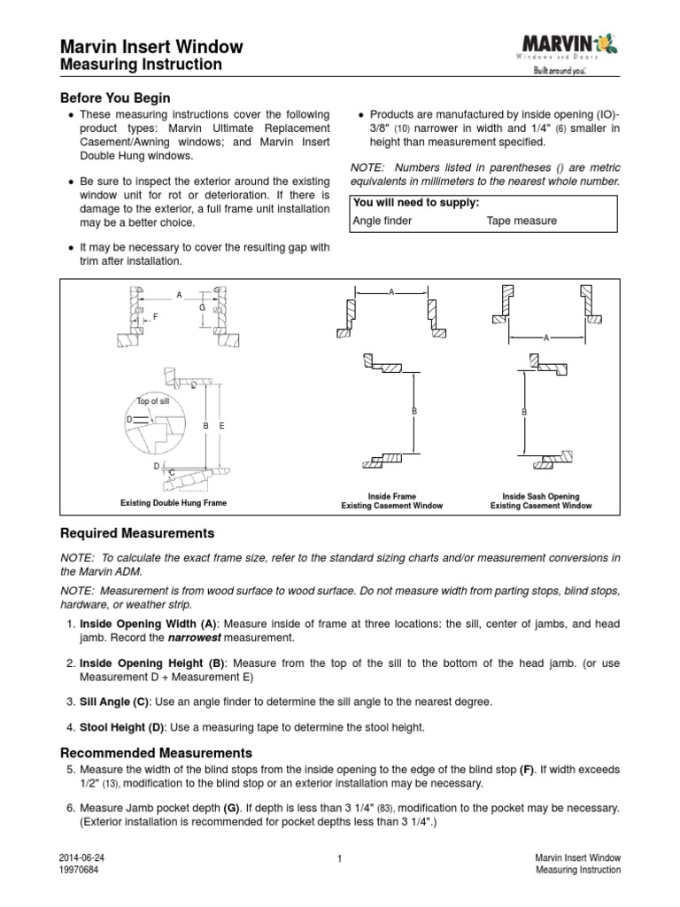 Marvin Insert Window Measuring Instruction 19970684 Window Framing