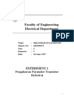 Faculty of Engineering Electrical Department: Experiment 1 Pengukuran Paramiter Transistor Hybrid