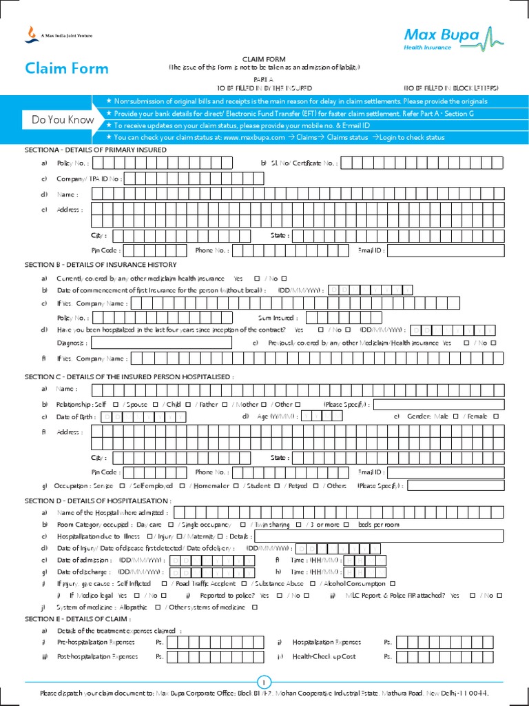 max-bupa-claim-form-new-medicine-health-care