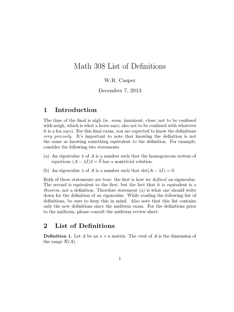 Definition Sheet PDF Eigenvalues And Eigenvectors Matrix
