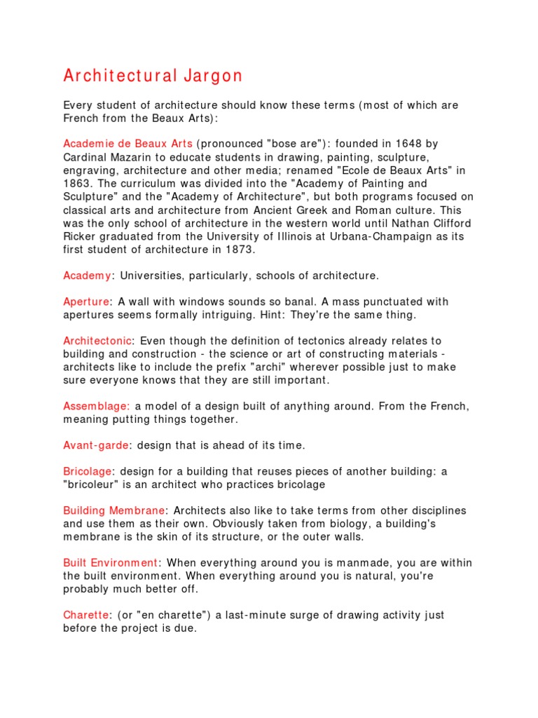 Architectural Jargon Architect Arts (General)