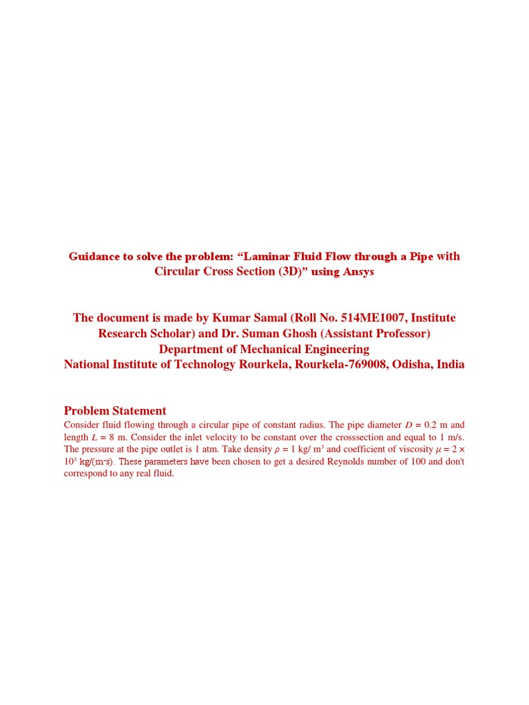 Ansys Guide: Laminar Flow in Pipes | PDF | Fluid Dynamics | Soft Matter