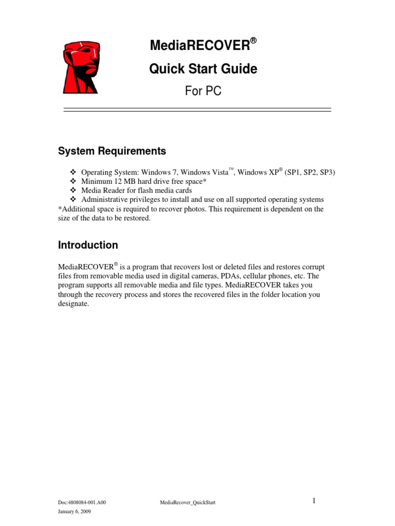 Mediarecover Quick Start Guide: For PC | PDF | Computers | Technology ...