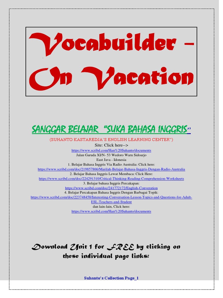 Vocabulary Builder PDF Reading Comprehension Vocabulary