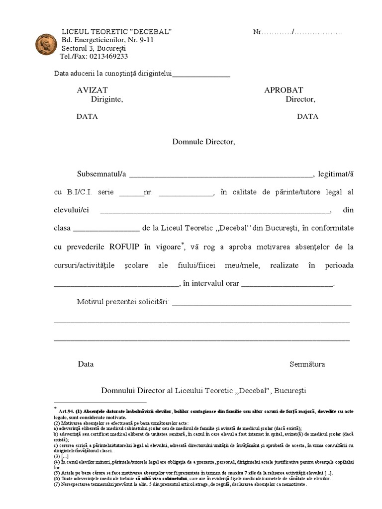 Cerere Motivare Absente 1