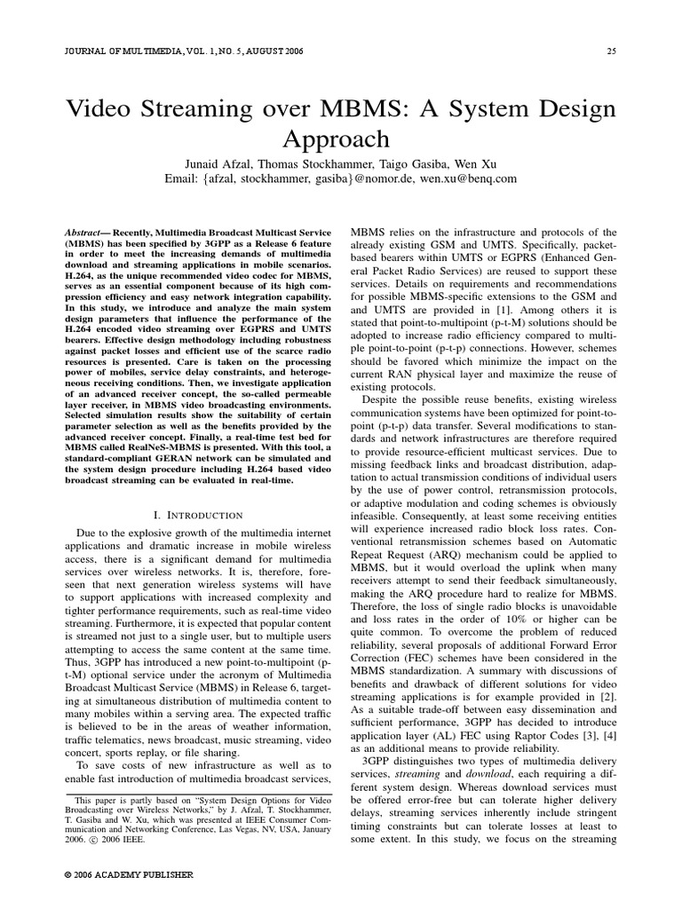 Video Streaming Over MBMS A System Design | PDF