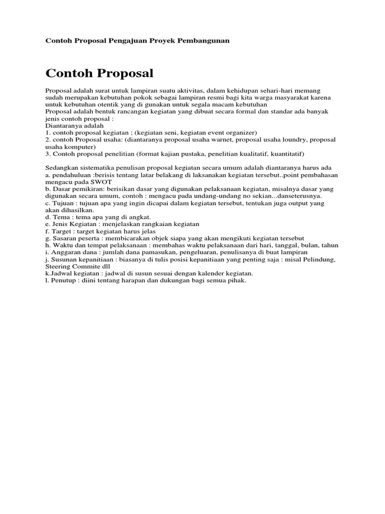 Contoh Proposal Pengajuan Proyek Pembangunan Docx