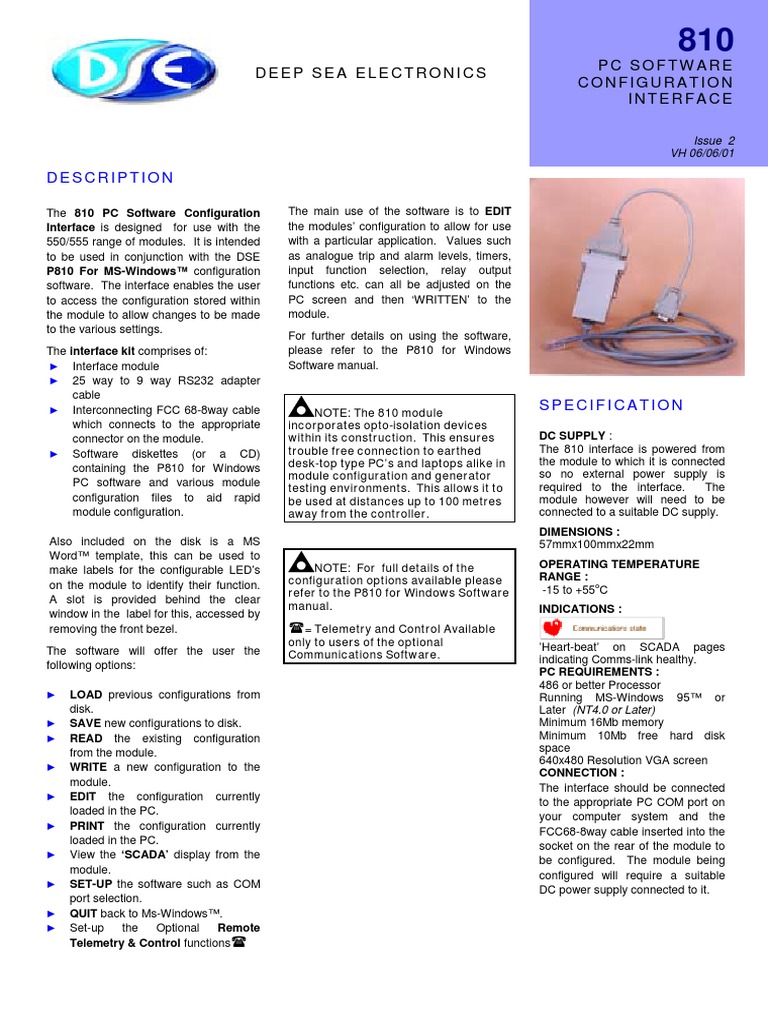 Description deep sea electronics pc software configuration interface
