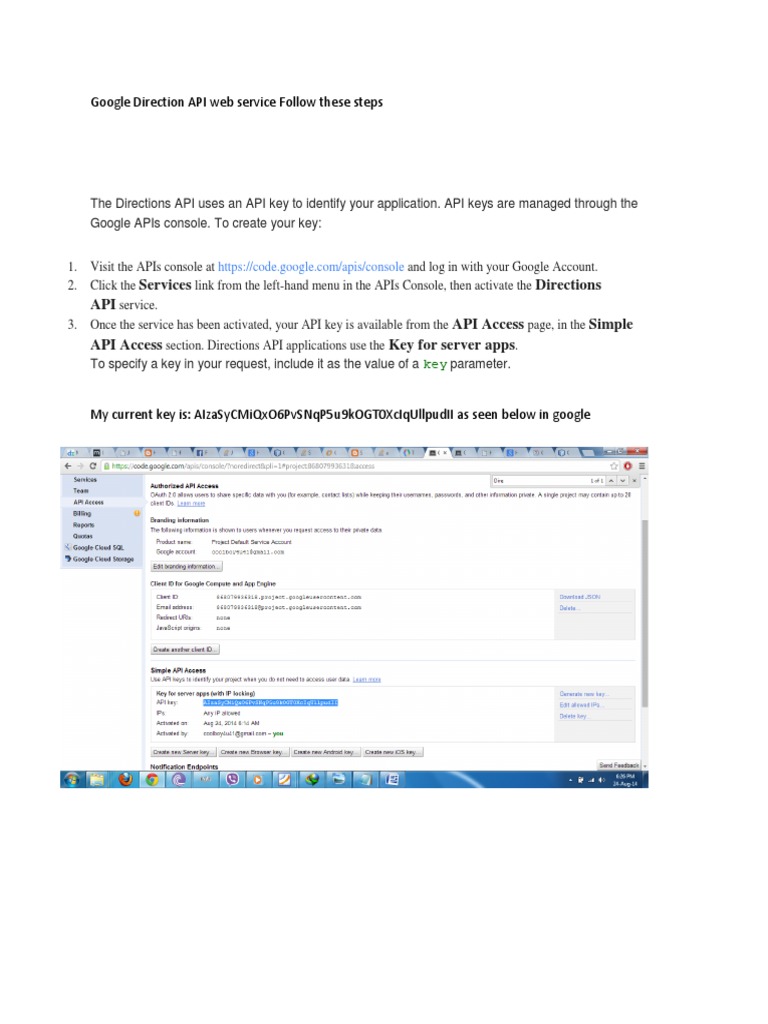 Services Directions API API Access Simple API Access Key For Server ...