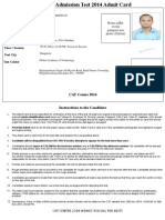 CAT 2014 Admit Card for S Gopalakrishnan