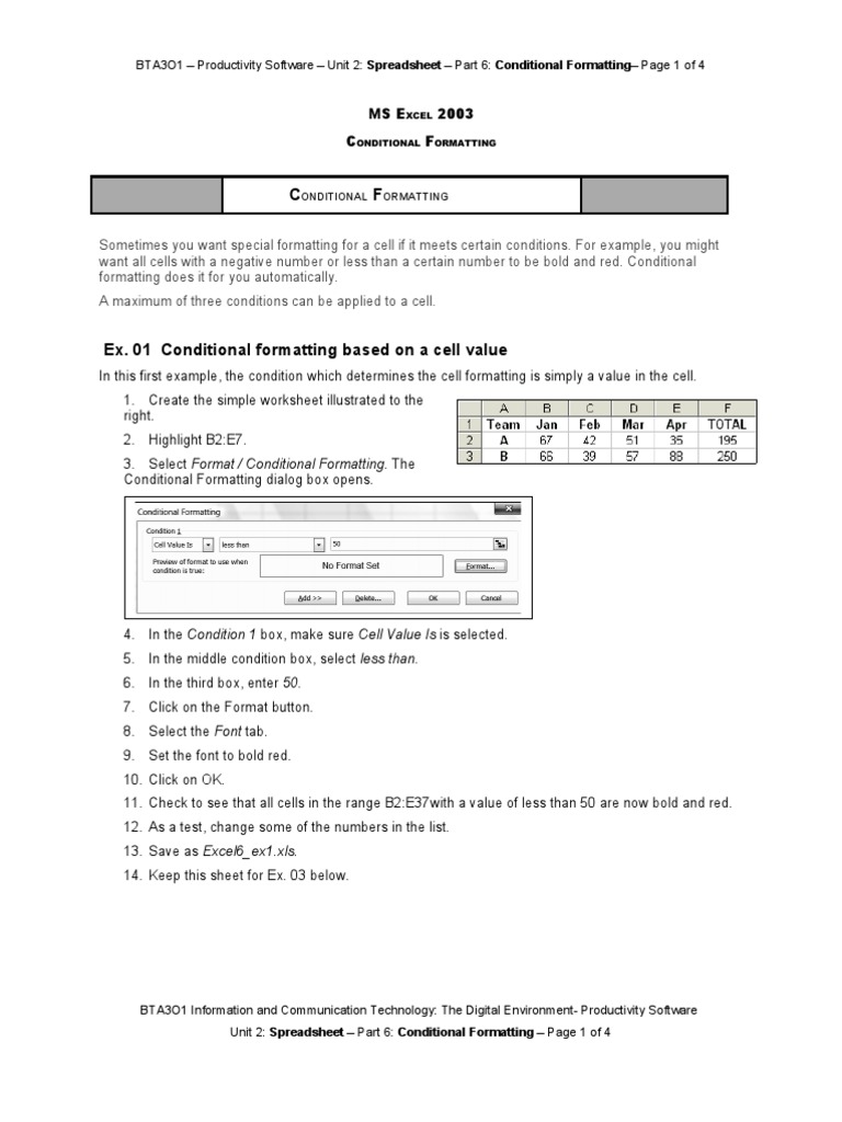 Excel 2003 Conditional Formatting Guide | PDF | Microsoft Excel ...