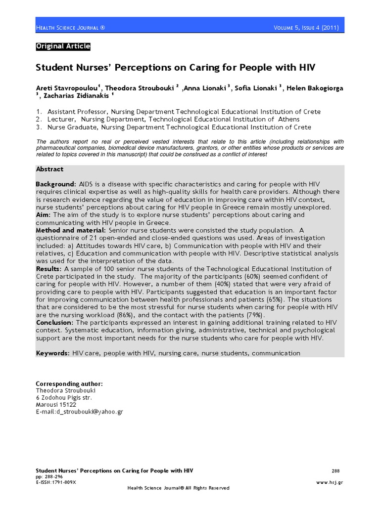Student Nurses Perceptions On Caring For People With Hiv | PDF ...