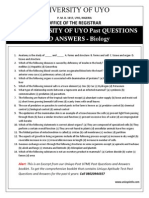 Biology: Uniuyo Post UTME Past Questions 2013