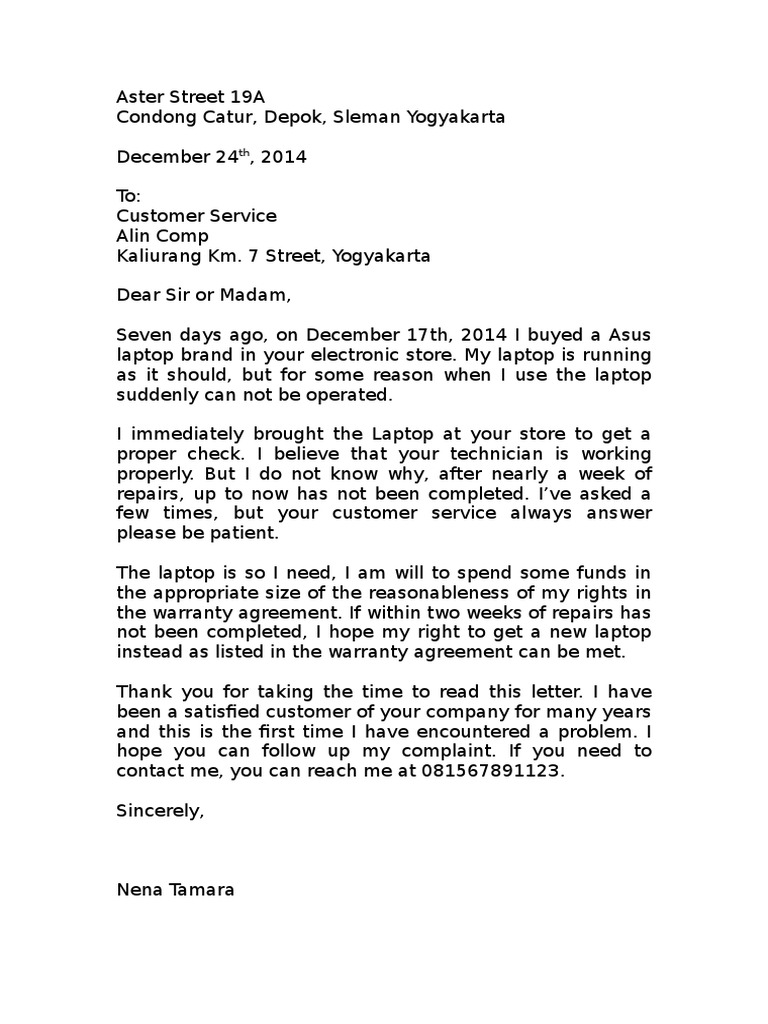 complaint letter essay