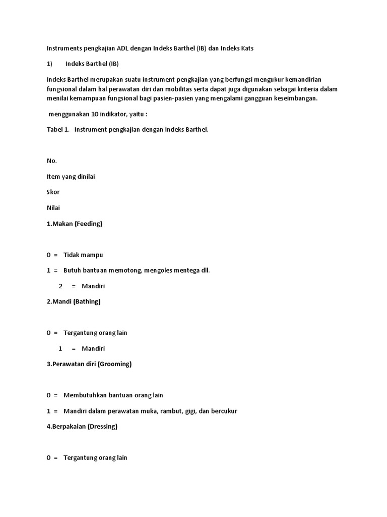 Indeks Barthel | PDF