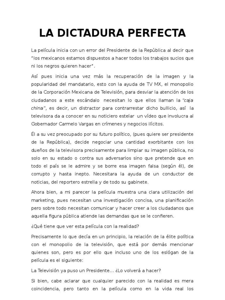 La Dictadura Perfecta PDF Realidad Verdad