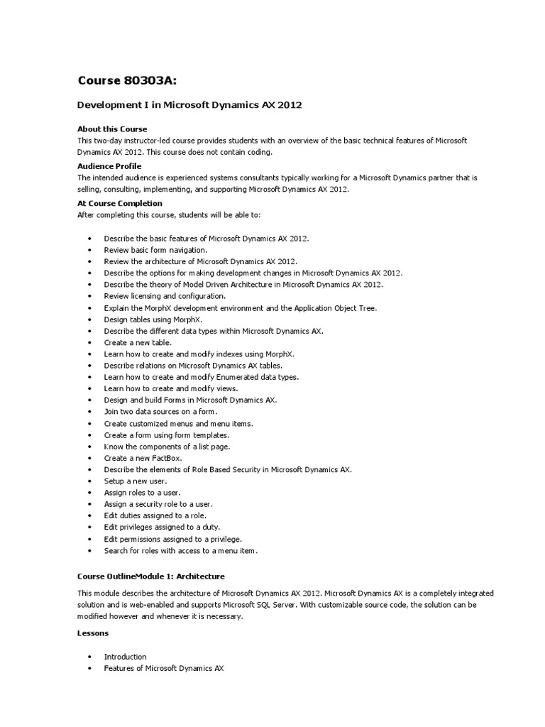 Dynamics AX 2012 Development Course 80303A | PDF | Computer Data ...