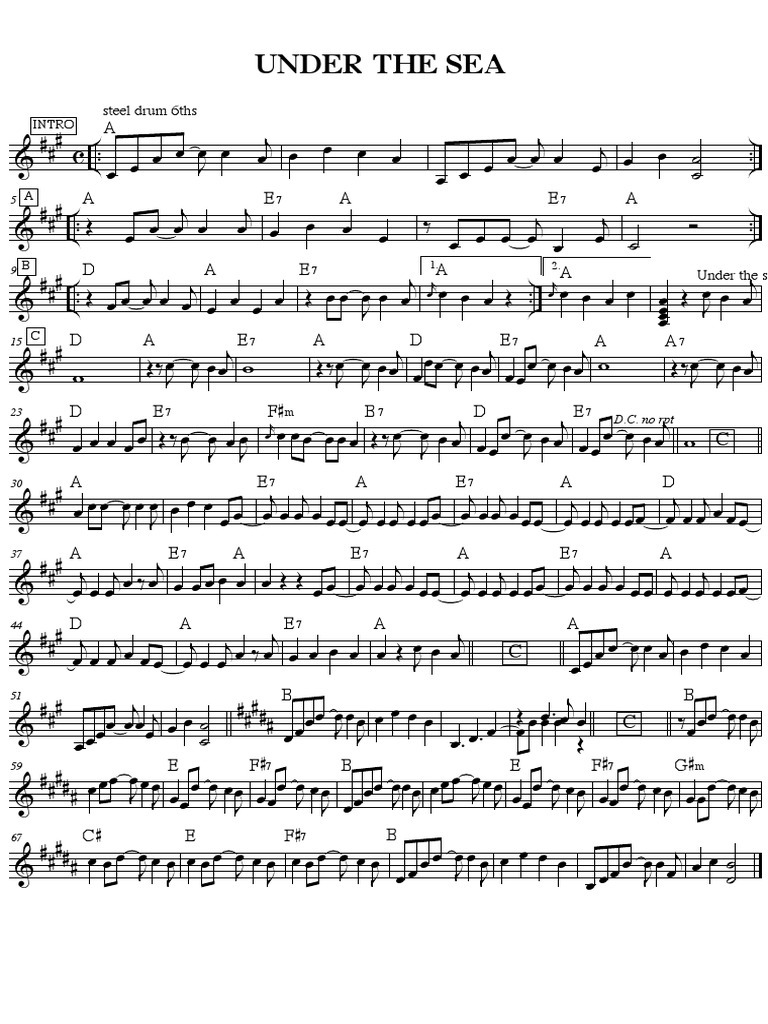 Under The Sea Steel Pans Sheet Music For Drum Group, Steel, 56 OFF