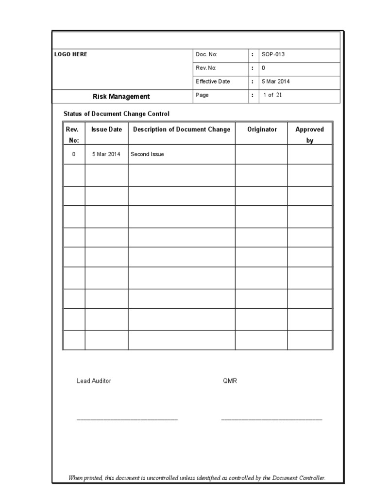 Risk Management SOP for ISO14971 | Risk Management | Risk