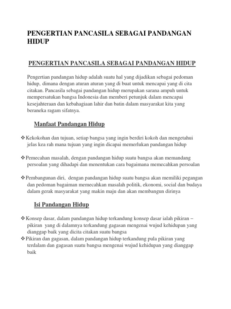 Pancasila Sebagai Pandangan Hidup
