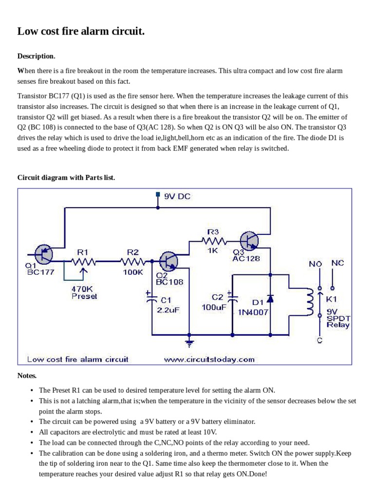 Low Cost Fire Alarm Circuit. | PDF