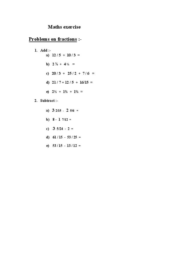 Maths Exercise Problems On Fractions | PDF | Computers | Technology ...