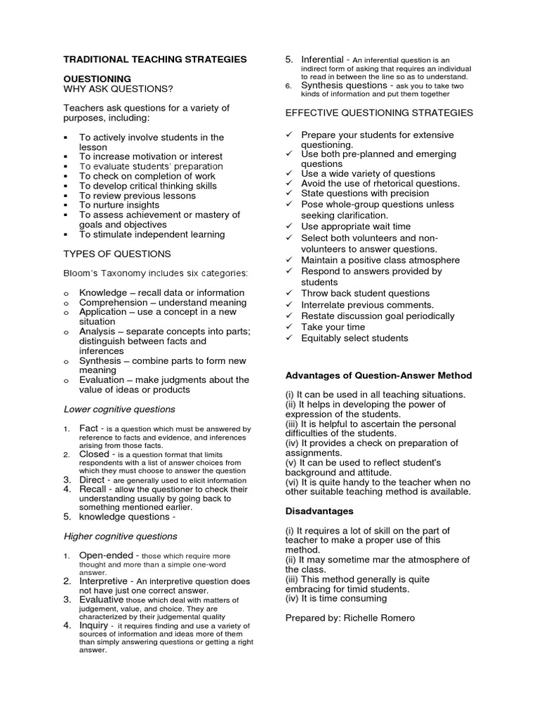 Effective Questioning in Teaching | PDF | Question | Pedagogy