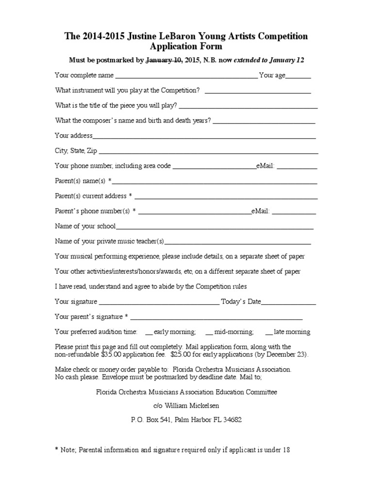 Justine LeBaron Young Artists Competition Application | PDF | Sports ...