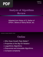 Analysis of Algorithms Review: Adapted From Notes of S. Sarkar of Upenn, Skiena of Stony Brook, Etc