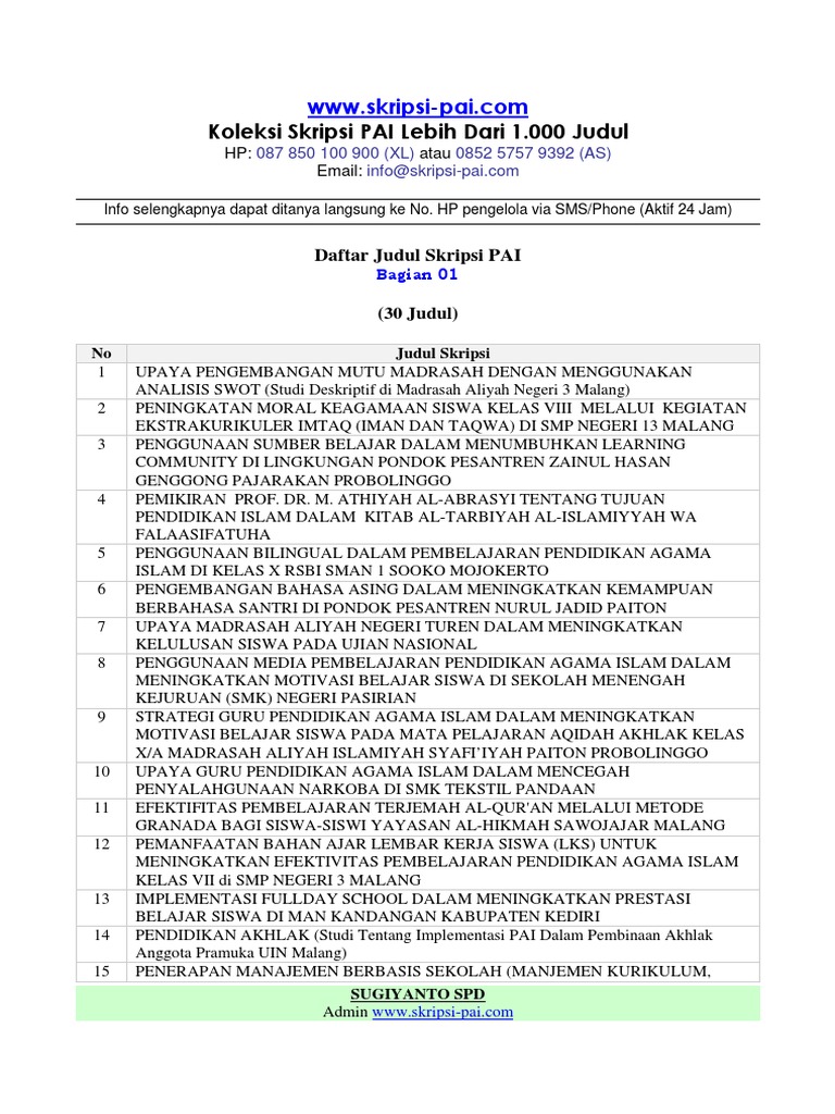 Judul Judul Skripsi Pai | PDF