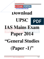 UPSC IAS Mains Exam Paper 2014 General Studies Paper 1