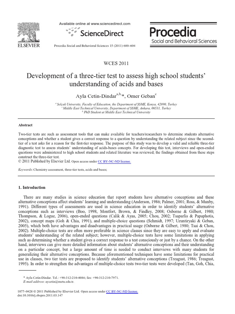 Development of A Three-Tier Test To Assess High School Students ...
