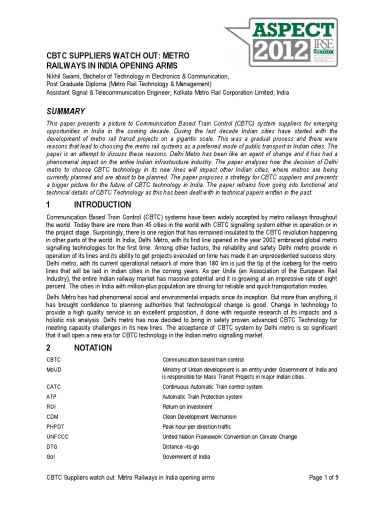 CBTC Opportunities in Indian Metro Rail | PDF | Rapid Transit | Rail ...