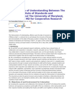 Memorandum of Understanding Between The National Institute of Standards and Technology and The University of Maryland, College Park, MD For Cooperative Research