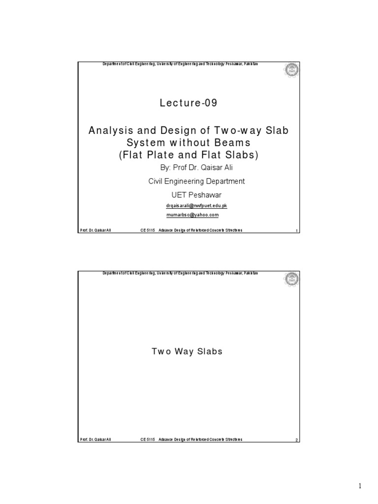Lecture 09 Analysis and Design of Flat Plate Slabs | PDF | Beam ...