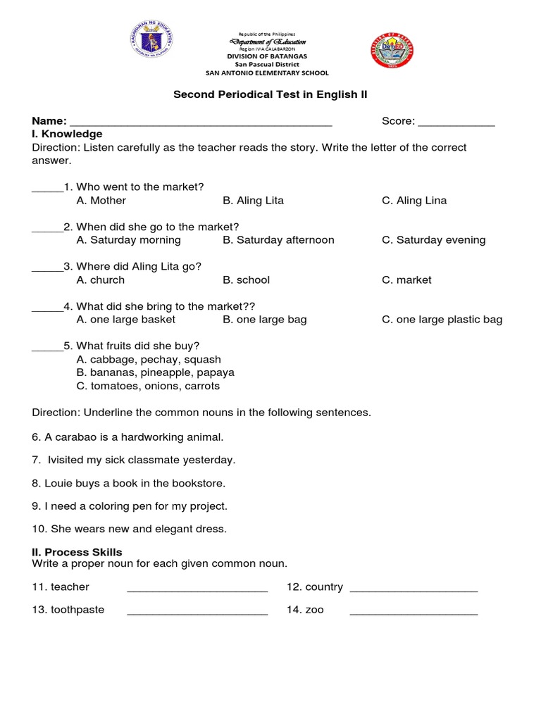 2nd Periodical Test in English, AP PDF