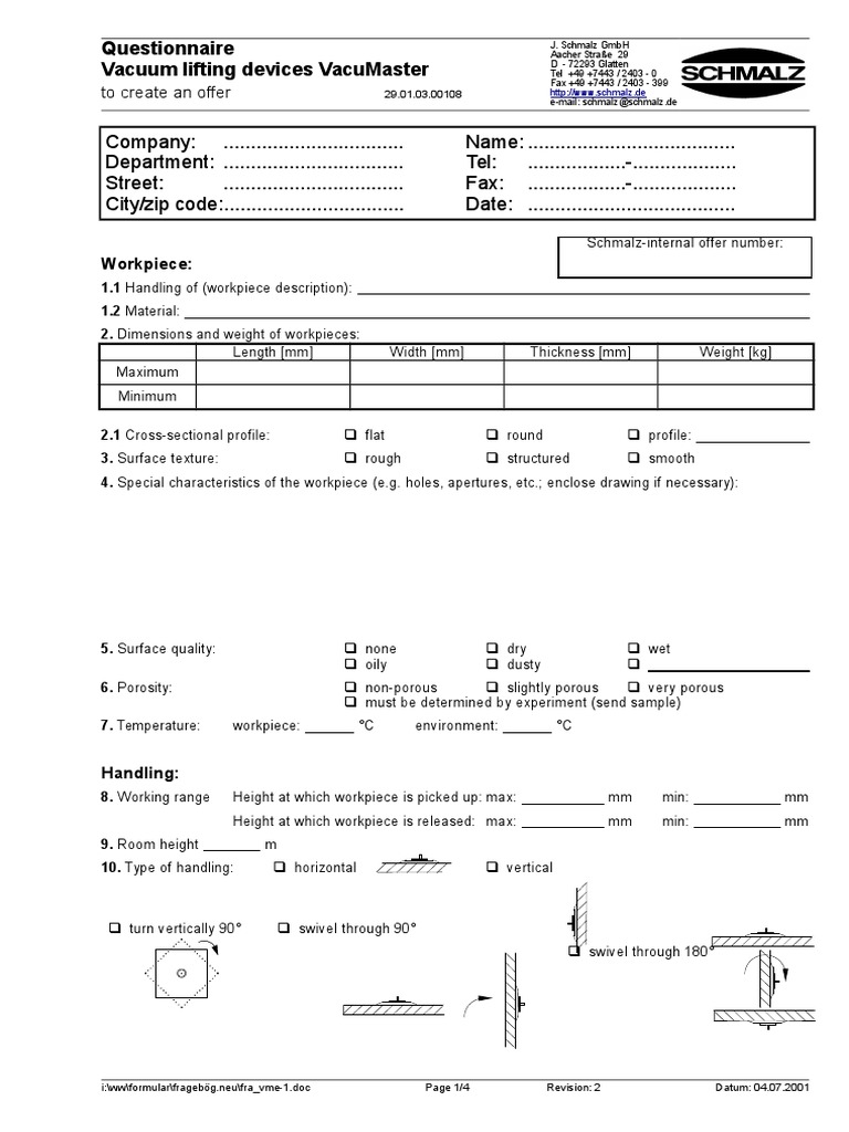 Questionnaire Vacuum Lifting Devices Vacumaster To Create An Offer